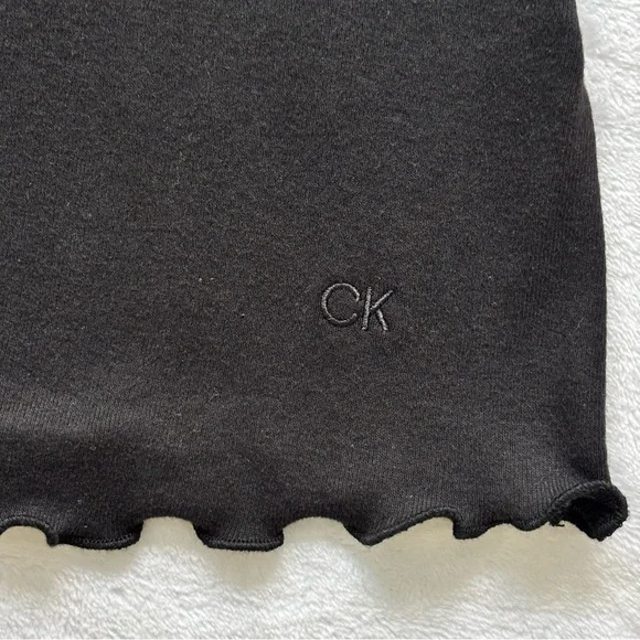 CALVIN KLEIN Black Short Sleeve Lettuce Edge Knit T-Shirt--M - Picture 9 of 14